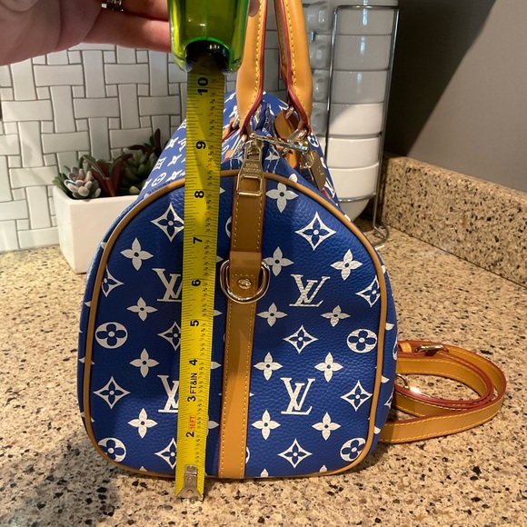 COPY - Inspired P9 Speedy Bandouliere 40 Blue Monogram Gold Hardware - Picture 7 of 15